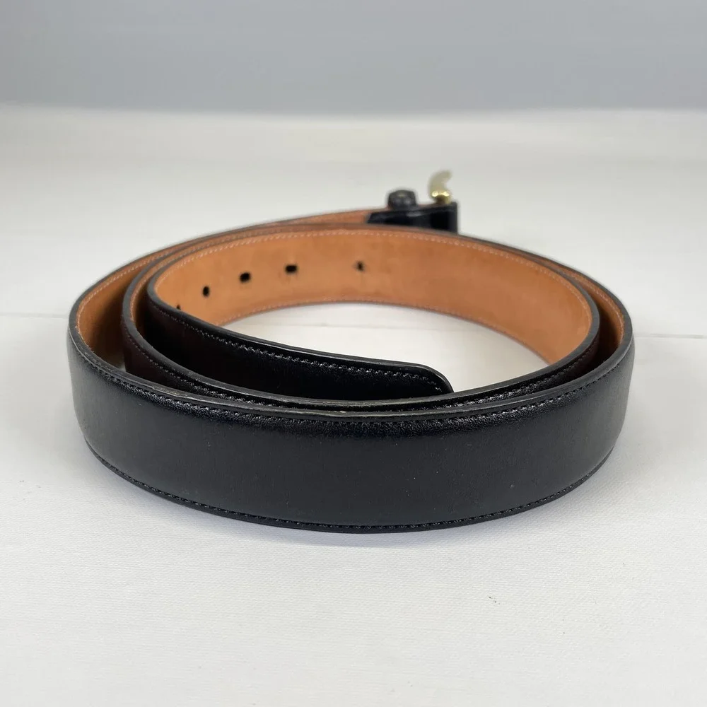 Trafalgar Cortina Leather Belt Mens Size 38 Black Dress Buckle - Made in USA